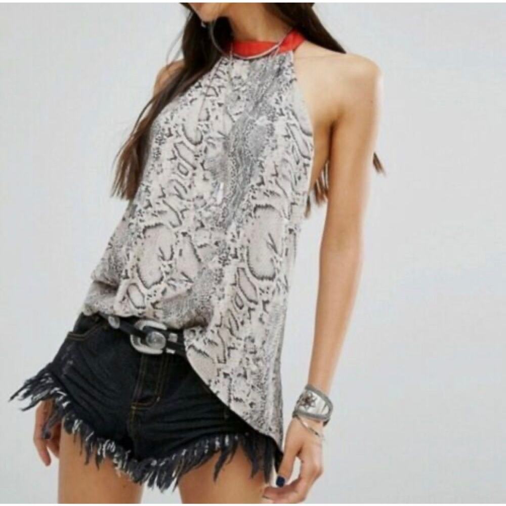 Free People Through The Night Snakeskin Open Back Halter